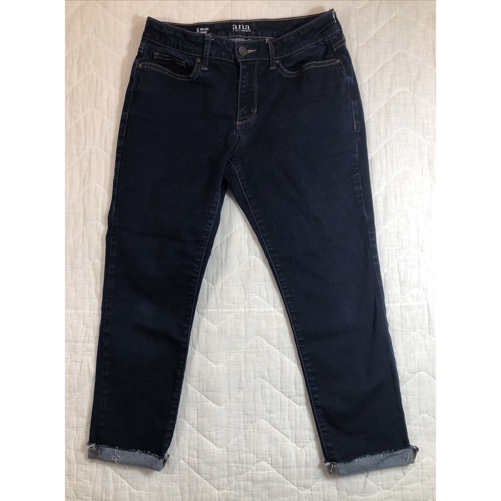 a.n.a Jeans Women's Size 6 Denim Dark Blue Mid Rise Skinny Raw Hem Frayed Cuffed